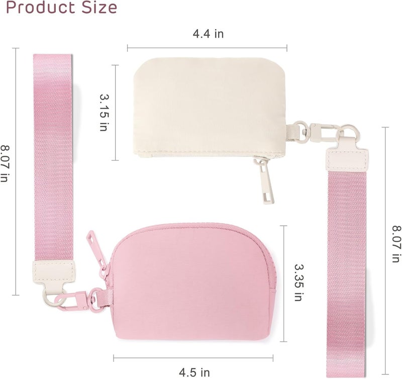 Viverte Mini Zip Around Keychain Wristlet Wallets Small Portable Dual Pounch Wristlet Detachable Coin Purse Pocket Gifts for Women Travel Sports Outdoors (Cream White+Pink) - Image 3